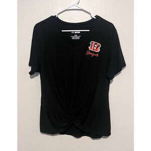 NFL Team Apparel Cincinnati Bengals Shirt Womens Large Black Faux Knot Twist Top